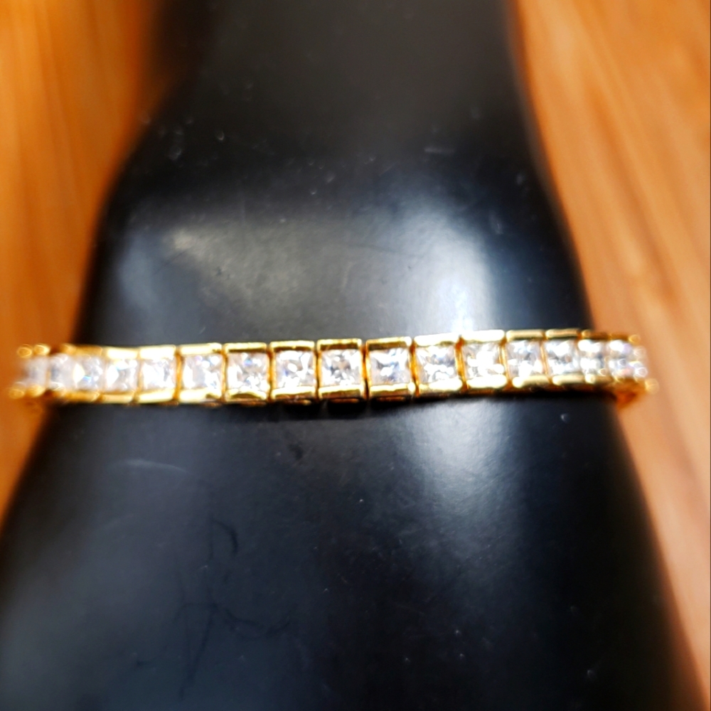 Sterling Silver Vermeil CZ Tennis Bracelet Signed LTC 925